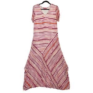 Woman Within Women's Pink Stripe V-neck Midi Dress Size 14/16 Pockets